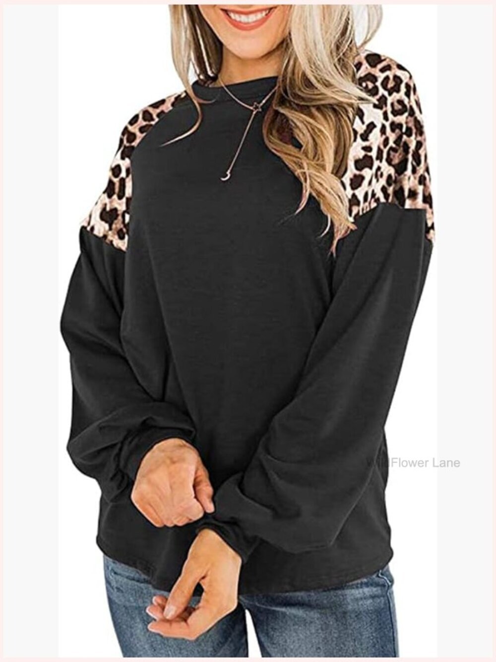 Women's Leopard Print Long Sleeve Tunic Crewneck Pullover Sweatshirt Top